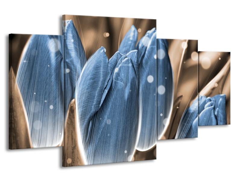 Canvas schilderij Tulp | Blauw, Grijs | 160x90cm 4Luik