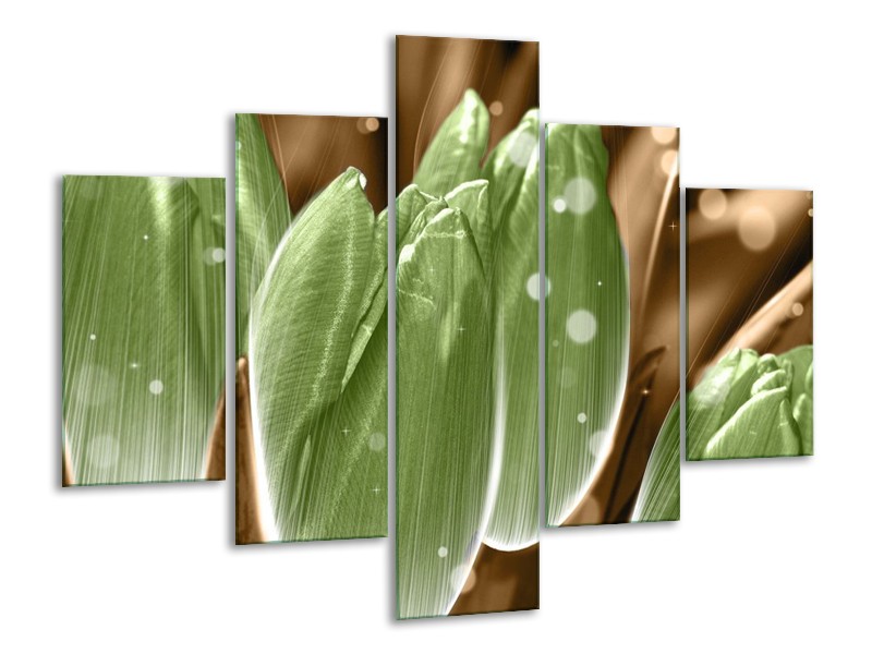 Canvas schilderij Tulp | Groen, Bruin | 100x70cm 5Luik
