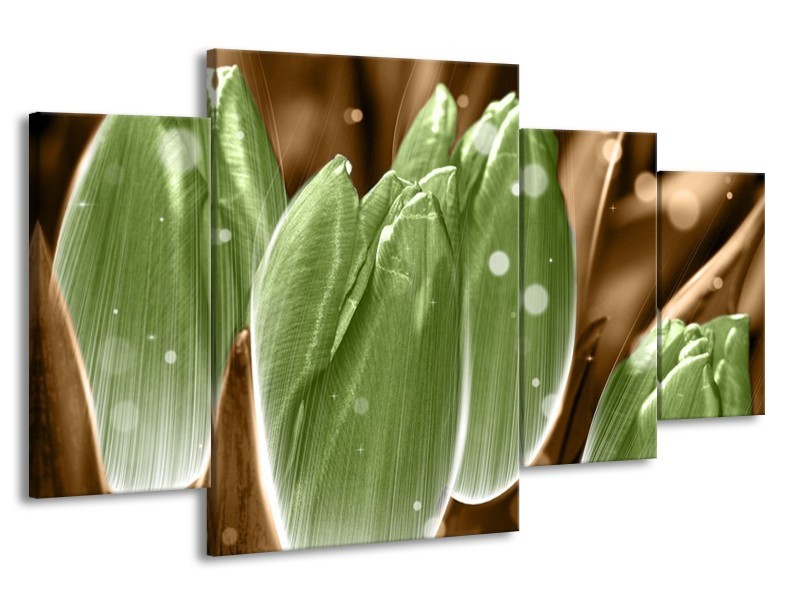 Canvas schilderij Tulp | Groen, Bruin | 160x90cm 4Luik