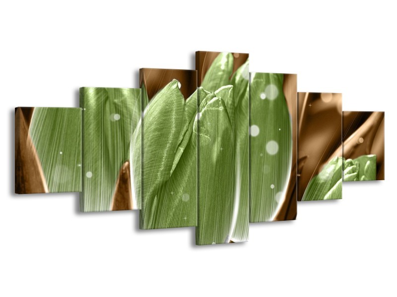 Canvas schilderij Tulp | Groen, Bruin | 210x100cm 7Luik