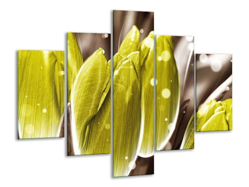 Canvas schilderij Tulp | Geel, Grijs | 100x70cm 5Luik