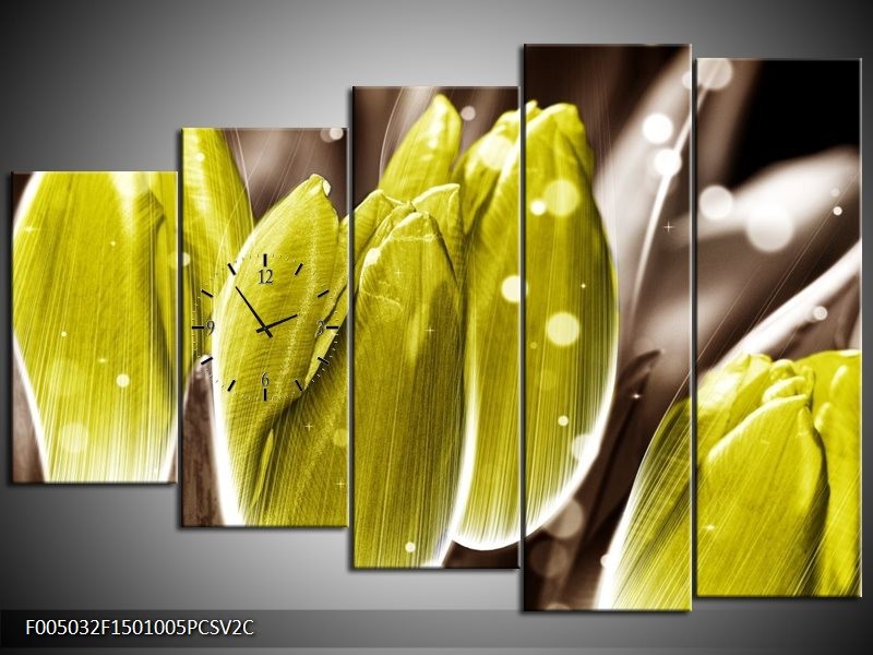 Klok schilderij Tulp | Geel, Grijs | 150x100cm 5Luik