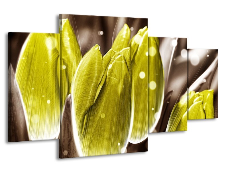Canvas schilderij Tulp | Geel, Grijs | 160x90cm 4Luik