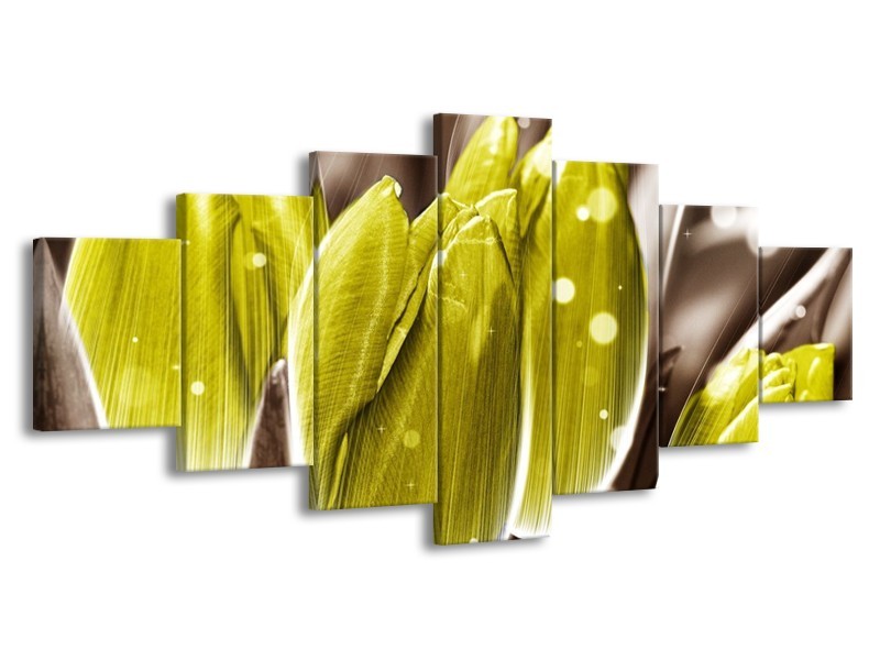 Canvas schilderij Tulp | Geel, Grijs | 210x100cm 7Luik
