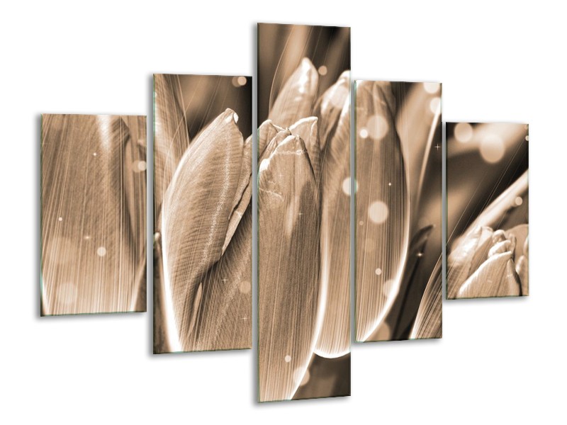 Canvas schilderij Tulp | Grijs, Zwart | 100x70cm 5Luik