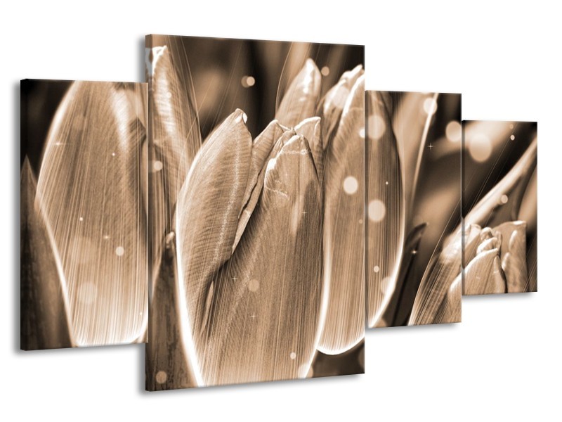 Canvas schilderij Tulp | Grijs, Zwart | 160x90cm 4Luik