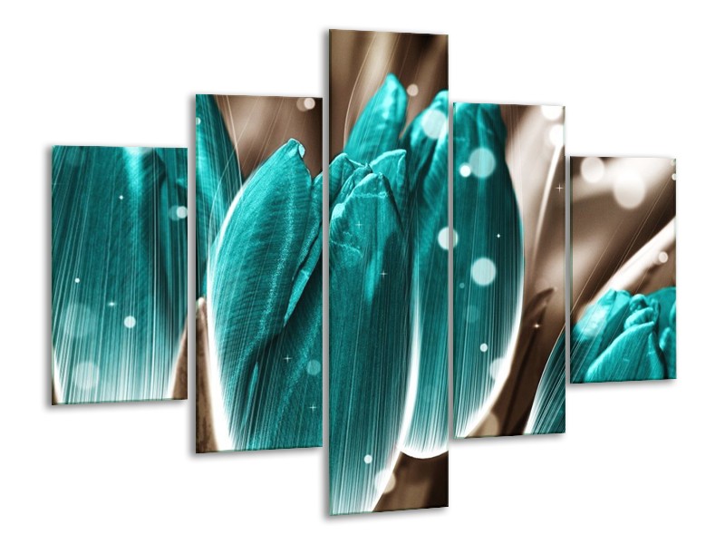 Canvas schilderij Tulp | Blauw, Grijs | 100x70cm 5Luik