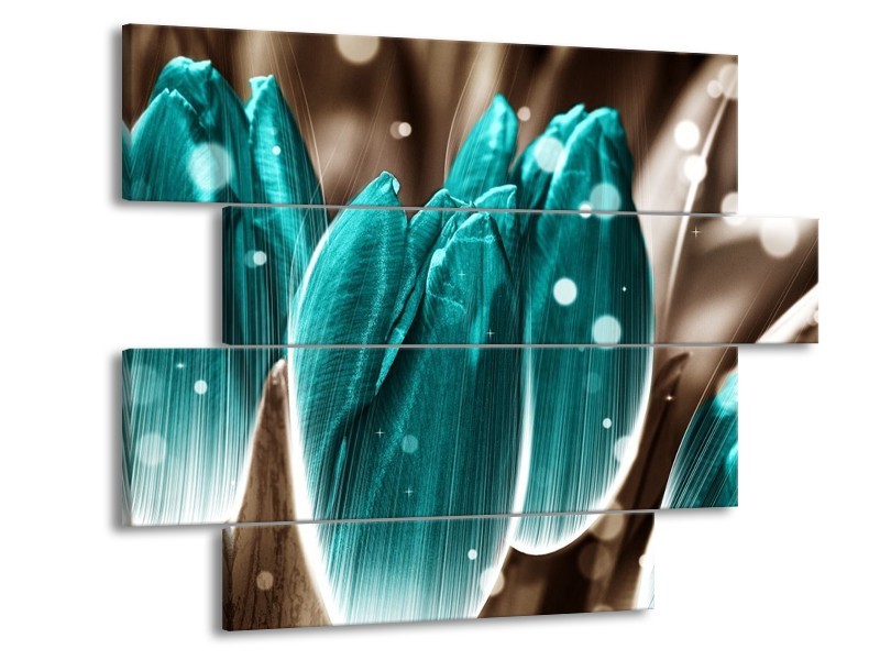 Canvas schilderij Tulp | Blauw, Grijs | 115x85cm 4Luik