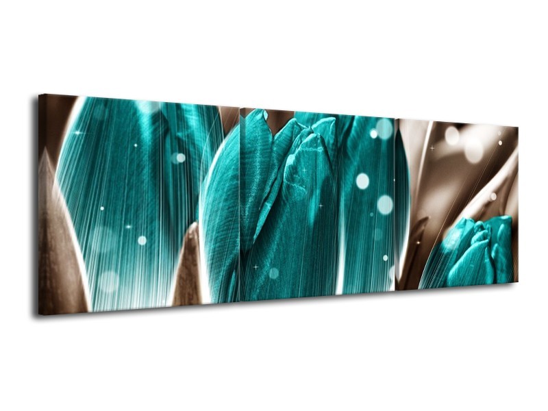Canvas schilderij Tulp | Blauw, Grijs | 120x40cm 3Luik