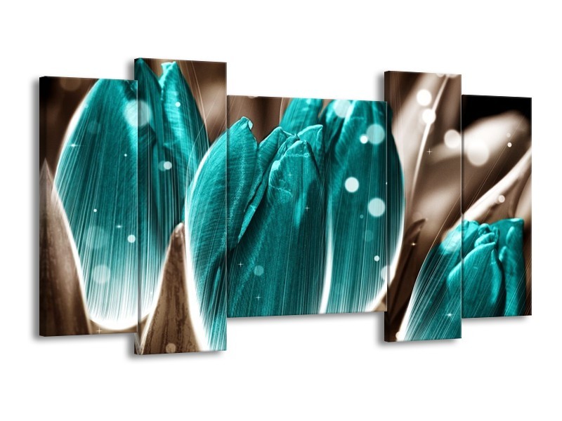 Canvas schilderij Tulp | Blauw, Grijs | 120x65 5Luik