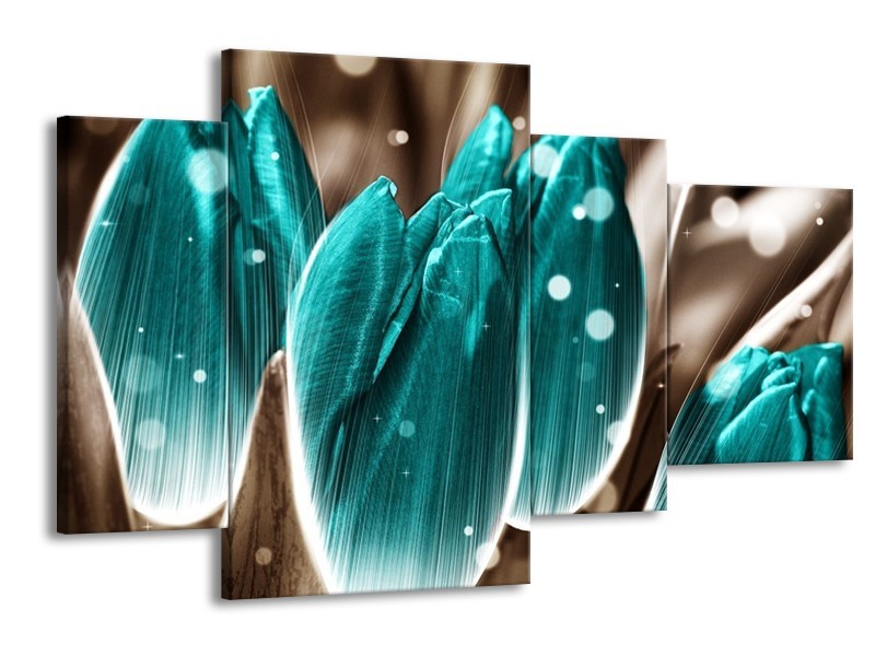 Canvas schilderij Tulp | Blauw, Grijs | 120x75cm 4Luik