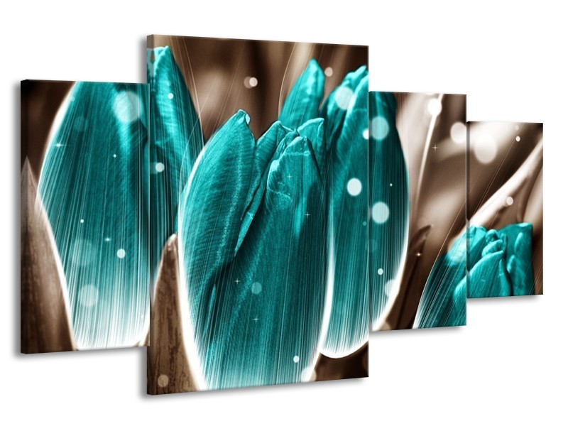 Canvas schilderij Tulp | Blauw, Grijs | 160x90cm 4Luik
