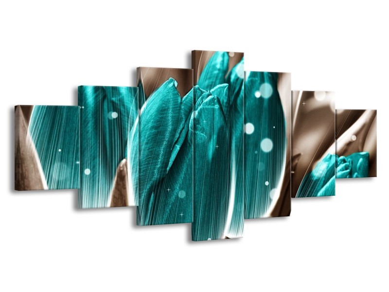 Canvas schilderij Tulp | Blauw, Grijs | 210x100cm 7Luik