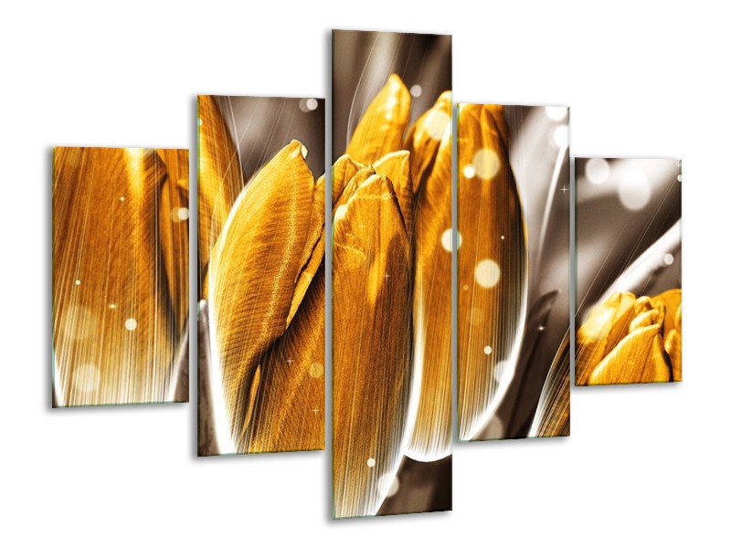 Canvas schilderij Tulp | Oranje, Grijs | 100x70cm 5Luik
