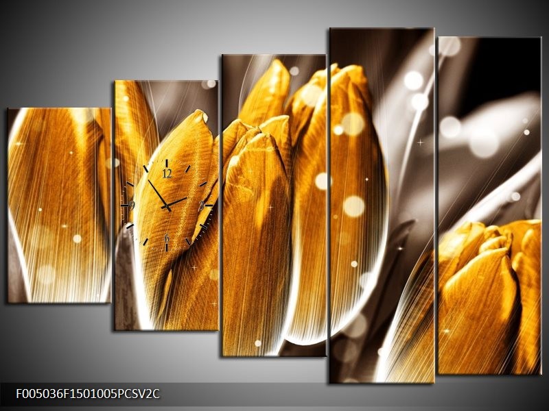 Klok schilderij Tulp | Oranje, Grijs | 150x100cm 5Luik