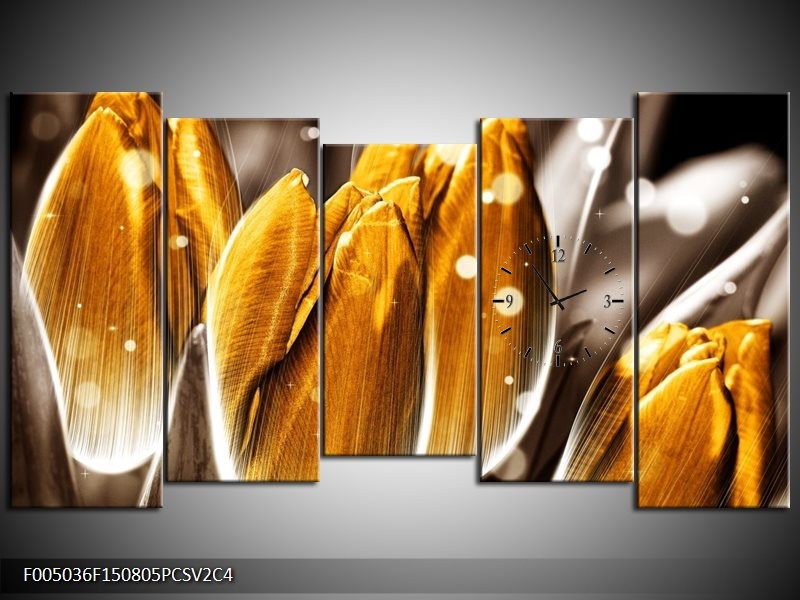 Klok schilderij Tulp | Oranje, Grijs | 150x80cm 5Luik