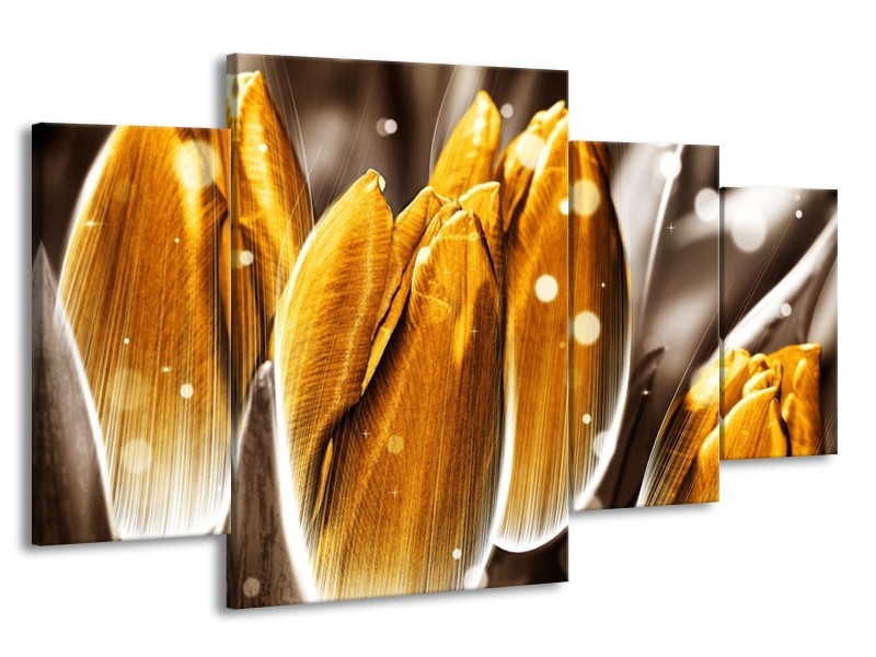 Canvas schilderij Tulp | Oranje, Grijs | 160x90cm 4Luik