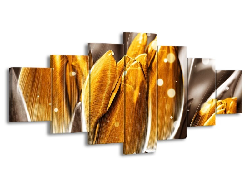 Canvas schilderij Tulp | Oranje, Grijs | 210x100cm 7Luik