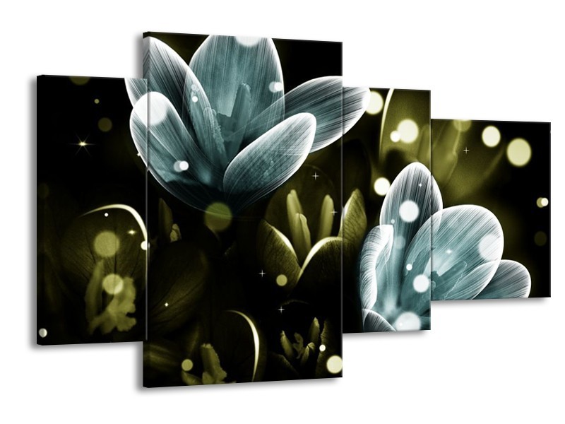 Canvas schilderij Krokus | Blauw, Groen | 120x75cm 4Luik