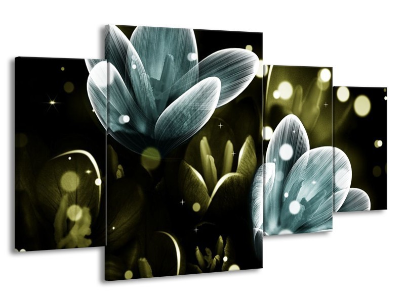Canvas schilderij Krokus | Blauw, Groen | 160x90cm 4Luik