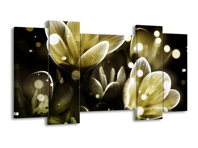 Canvas schilderij Bloem | Geel, Groen | 120x65 5Luik