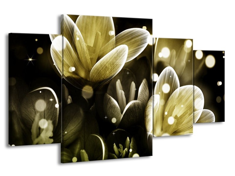 Canvas schilderij Bloem | Geel, Groen | 160x90cm 4Luik