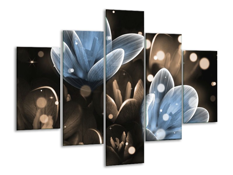 Canvas schilderij Bloem | Blauw, Grijs | 100x70cm 5Luik
