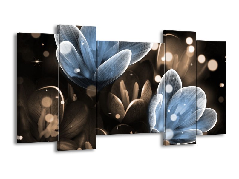 Canvas schilderij Bloem | Blauw, Grijs | 120x65 5Luik