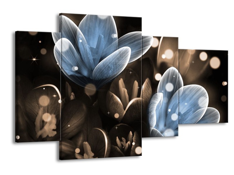 Canvas schilderij Bloem | Blauw, Grijs | 120x75cm 4Luik