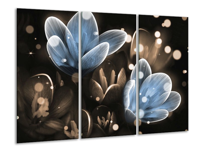 Canvas schilderij Bloem | Blauw, Grijs | 120x80cm 3Luik