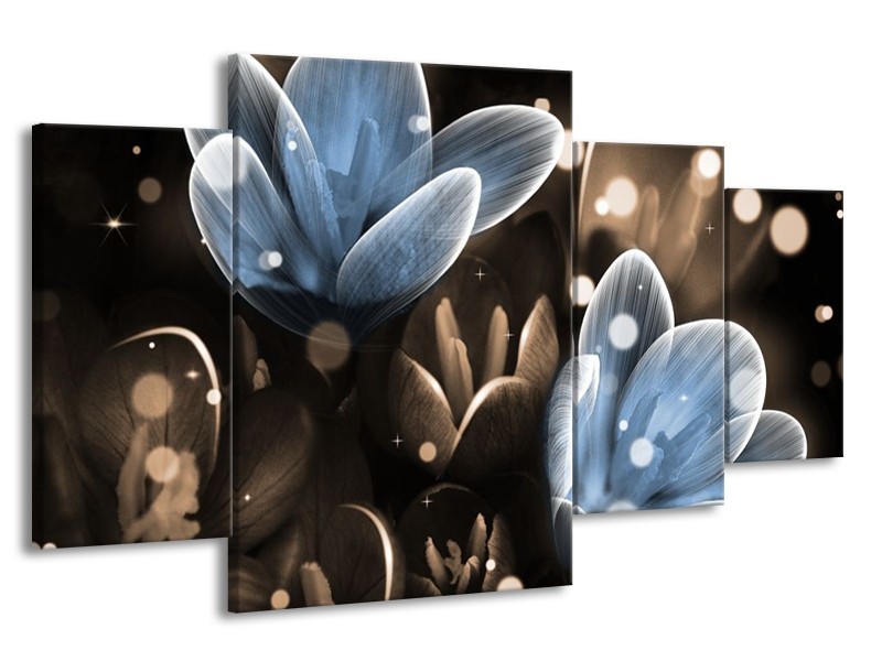 Canvas schilderij Bloem | Blauw, Grijs | 160x90cm 4Luik