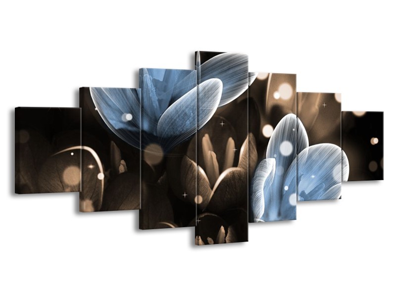 Canvas schilderij Bloem | Blauw, Grijs | 210x100cm 7Luik
