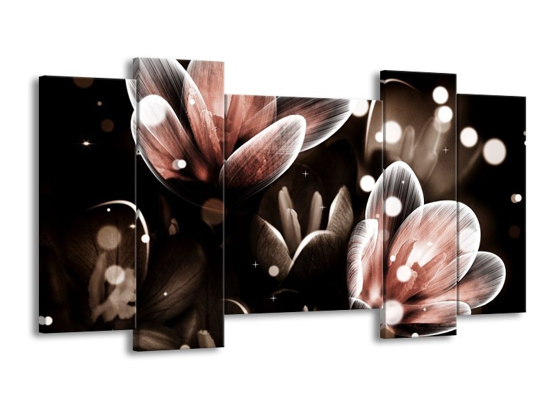 Canvas schilderij Bloem | Rood, Grijs | 120x65 5Luik
