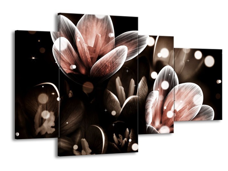 Canvas schilderij Bloem | Rood, Grijs | 120x75cm 4Luik