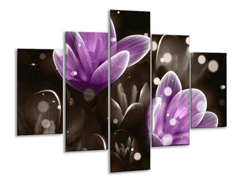 Canvas schilderij Bloem | Paars, Grijs | 100x70cm 5Luik