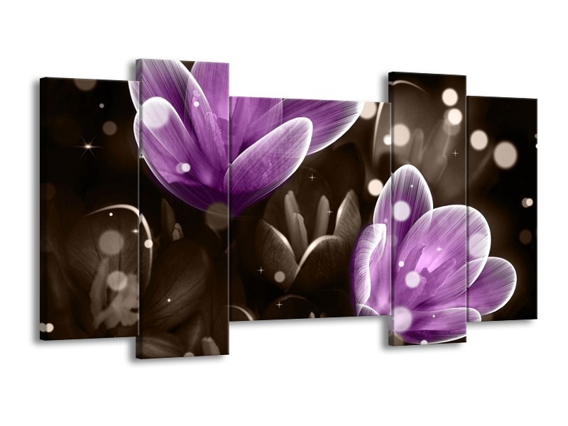 Canvas schilderij Bloem | Paars, Grijs | 120x65 5Luik