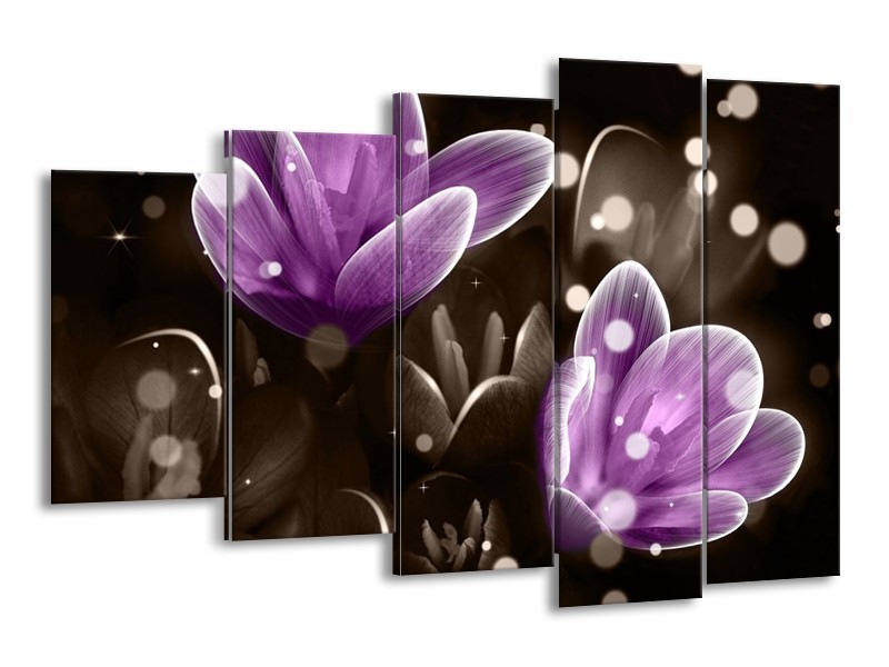 Canvas schilderij Bloem | Paars, Grijs | 150x100cm 5Luik