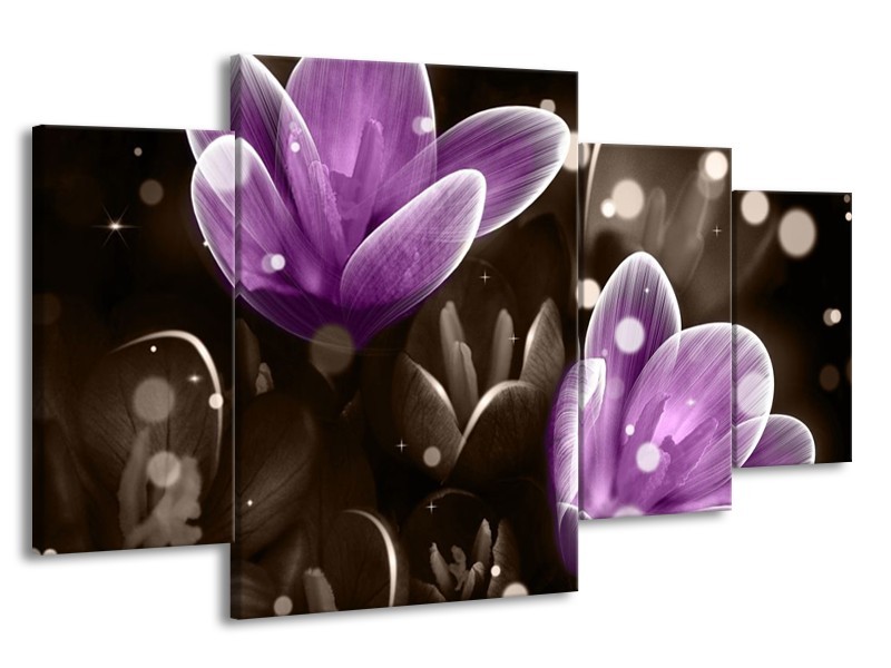 Canvas schilderij Bloem | Paars, Grijs | 160x90cm 4Luik