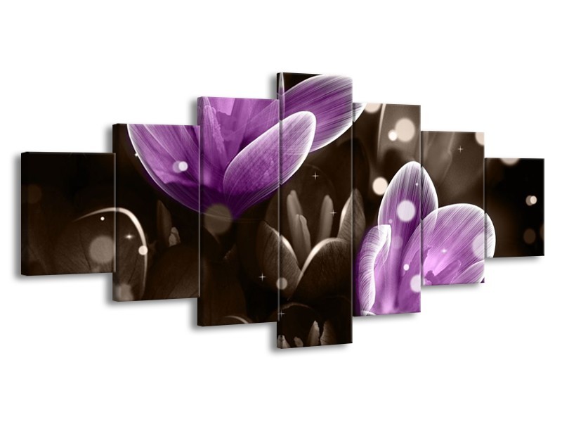 Canvas schilderij Bloem | Paars, Grijs | 210x100cm 7Luik