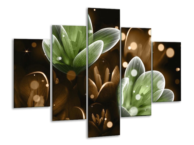 Canvas schilderij Bloem | Groen, Bruin | 100x70cm 5Luik