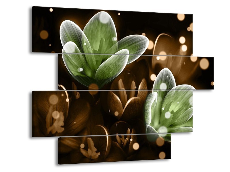 Canvas schilderij Bloem | Groen, Bruin | 115x85cm 4Luik