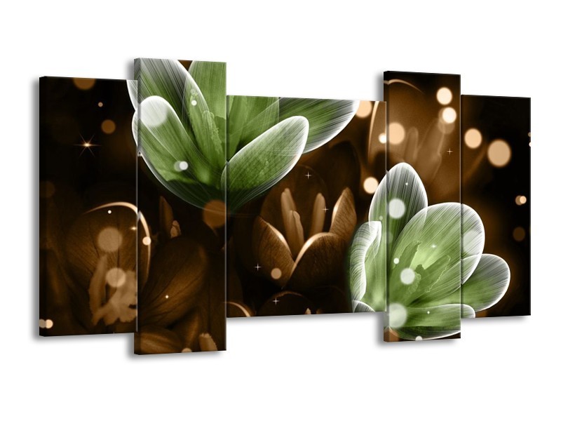 Canvas schilderij Bloem | Groen, Bruin | 120x65 5Luik
