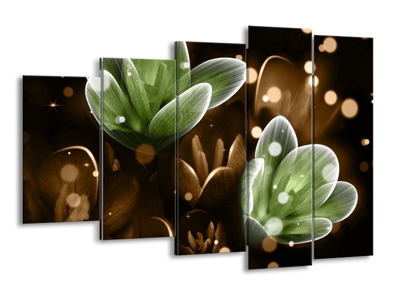 Canvas schilderij Bloem | Groen, Bruin | 150x100cm 5Luik