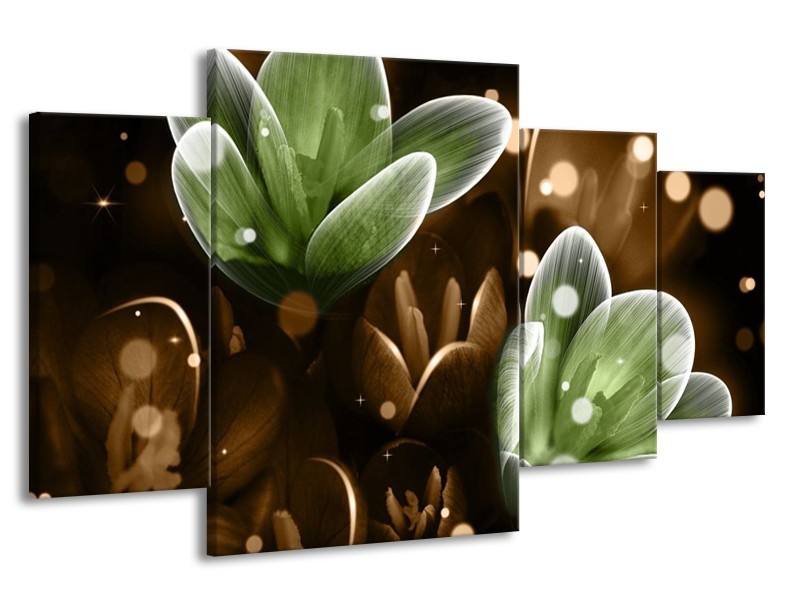 Canvas schilderij Bloem | Groen, Bruin | 160x90cm 4Luik