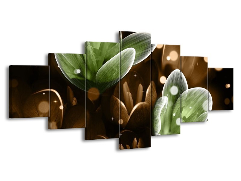 Canvas schilderij Bloem | Groen, Bruin | 210x100cm 7Luik