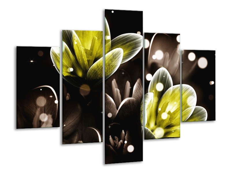 Canvas schilderij Bloem | Geel, Grijs | 100x70cm 5Luik