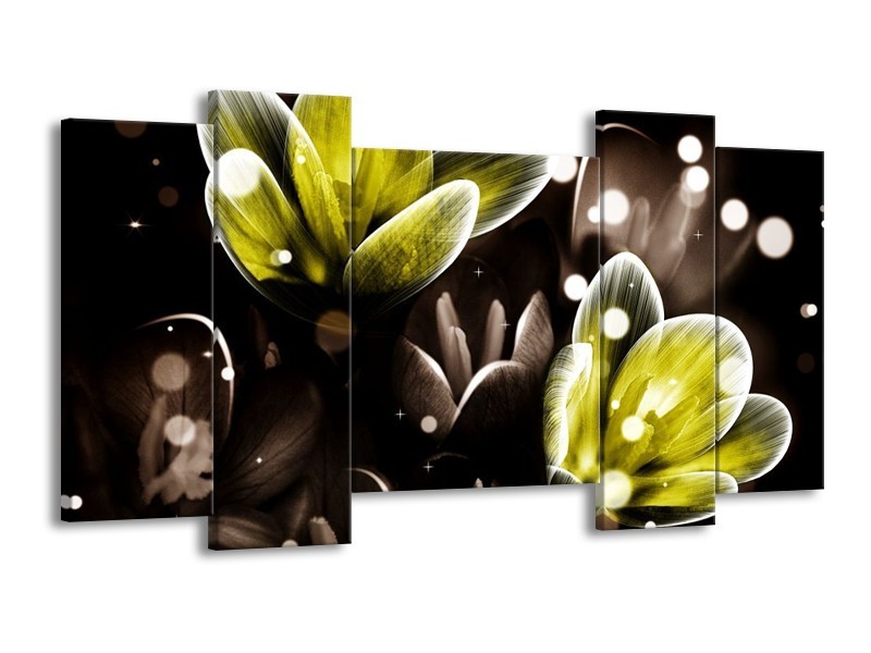 Canvas schilderij Bloem | Geel, Grijs | 120x65 5Luik