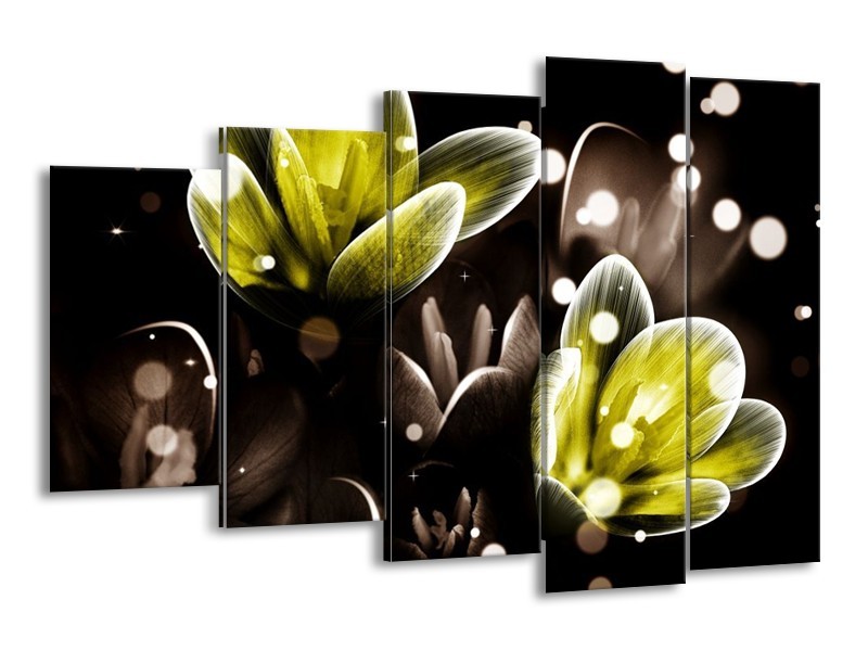 Canvas schilderij Bloem | Geel, Grijs | 150x100cm 5Luik