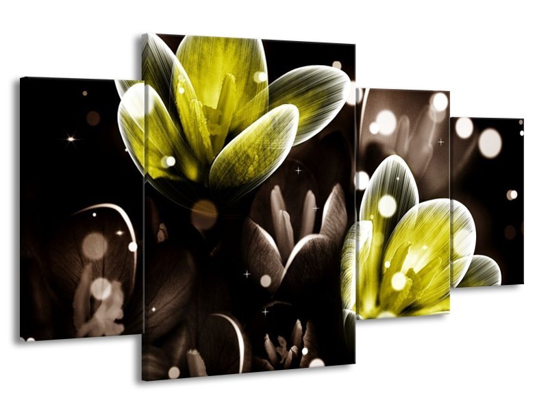 Canvas schilderij Bloem | Geel, Grijs | 160x90cm 4Luik