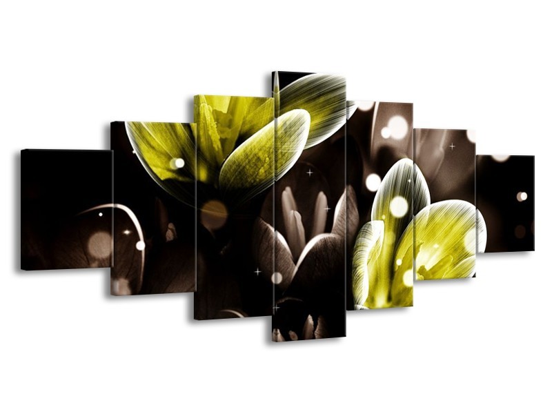 Canvas schilderij Bloem | Geel, Grijs | 210x100cm 7Luik